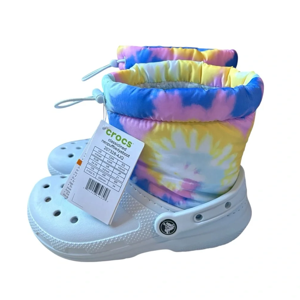 CROCS Classic Lined Neo Puff Tie Dye Boots NWT Size 5‎